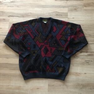 Vintage Wool Blend Men's Sweater in Red and Black